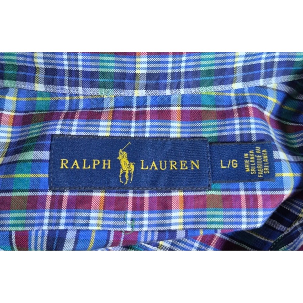 Polo Ralph Lauren Mens Dress Shirt L Large Multicolored Check - Navy Pony - Picture 4 of 4